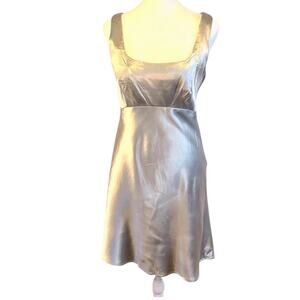 Vintage 90s Silver Satin Empire Waist Mini Dress Size 7/8